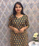 Black and Yellow Color Ikkat Print Flex Cotton Kurti with Pocket / LSS180