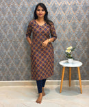 Red and Yellow Color V Neck Ikkat Print Flex Cotton Kurti with Pocket / LSS180