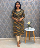 Black and Yellow Color Ikkat Print Flex Cotton Kurti with Pocket / LSS180