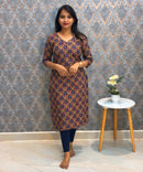 Red and Yellow Color V Neck Ikkat Print Flex Cotton Kurti with Pocket / LSS180