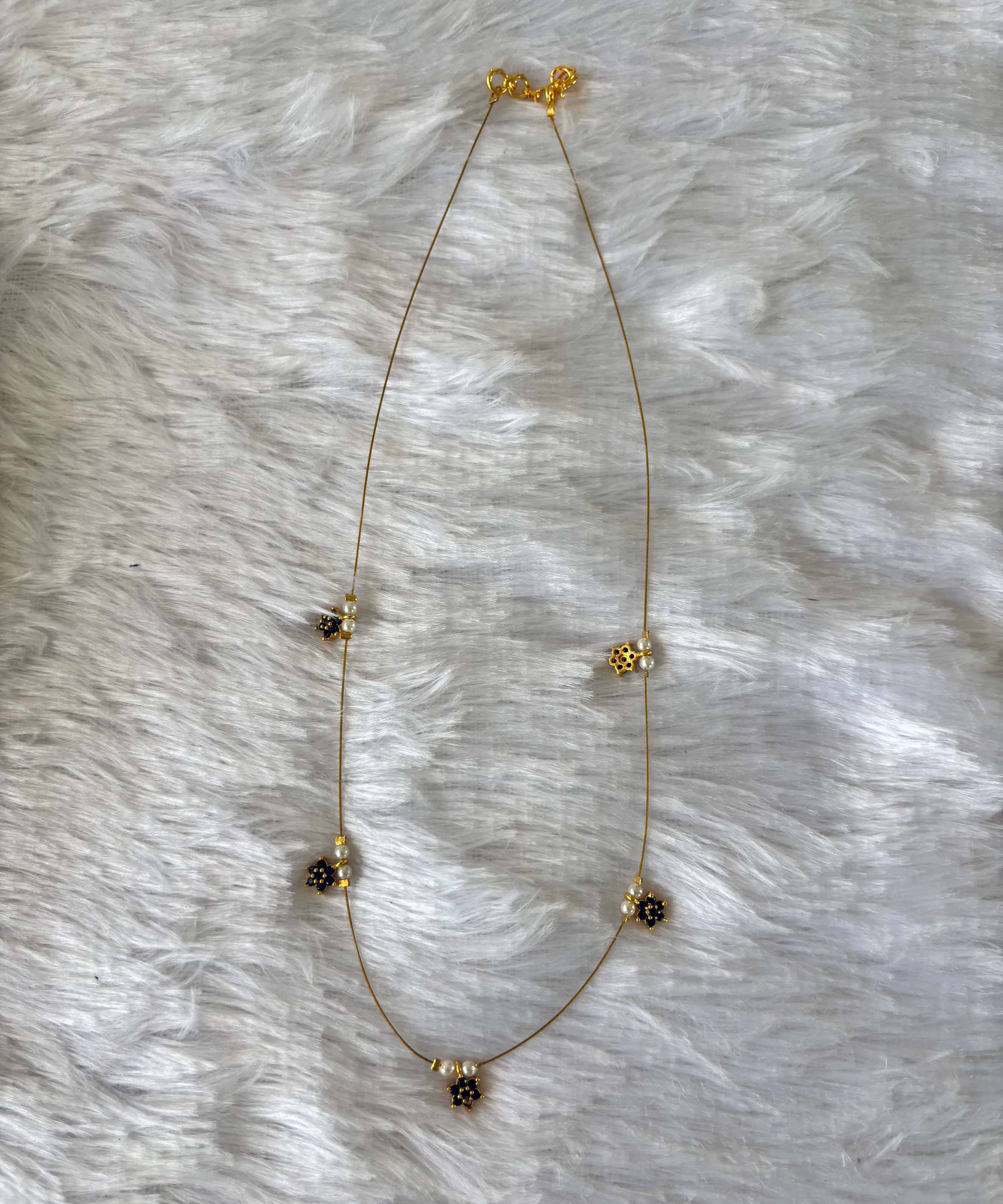 Delicate Floral Beads Invisible Chain Necklace with Black Stone– Imitation Jewellery  -JIN006