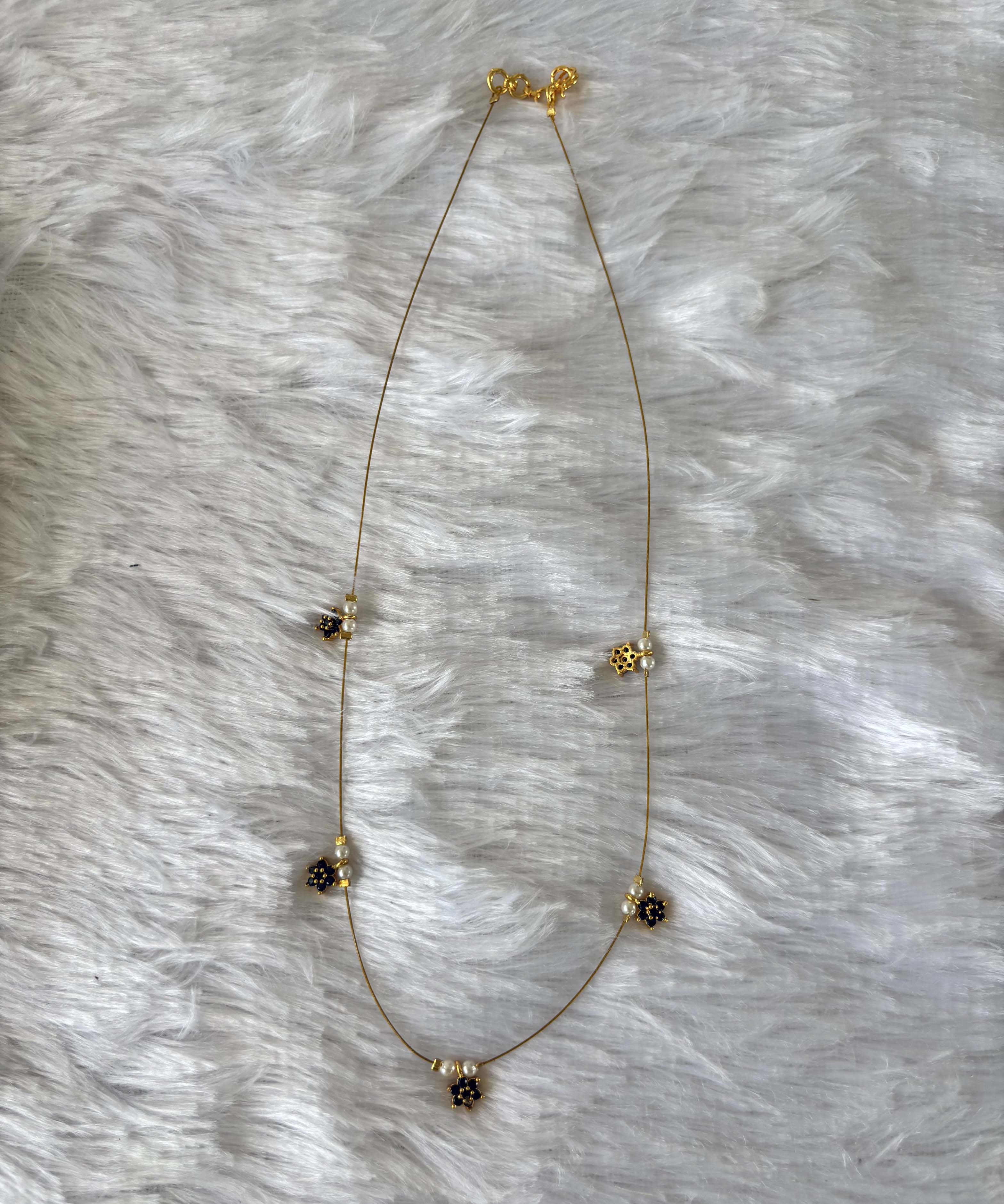 Delicate Floral Beads Invisible Chain Necklace with Black Stone– Imitation Jewellery  -JIN006