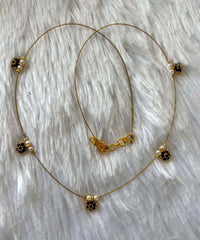 Delicate Floral Beads Invisible Chain Necklace with Black Stone– Imitation Jewellery  -JIN006