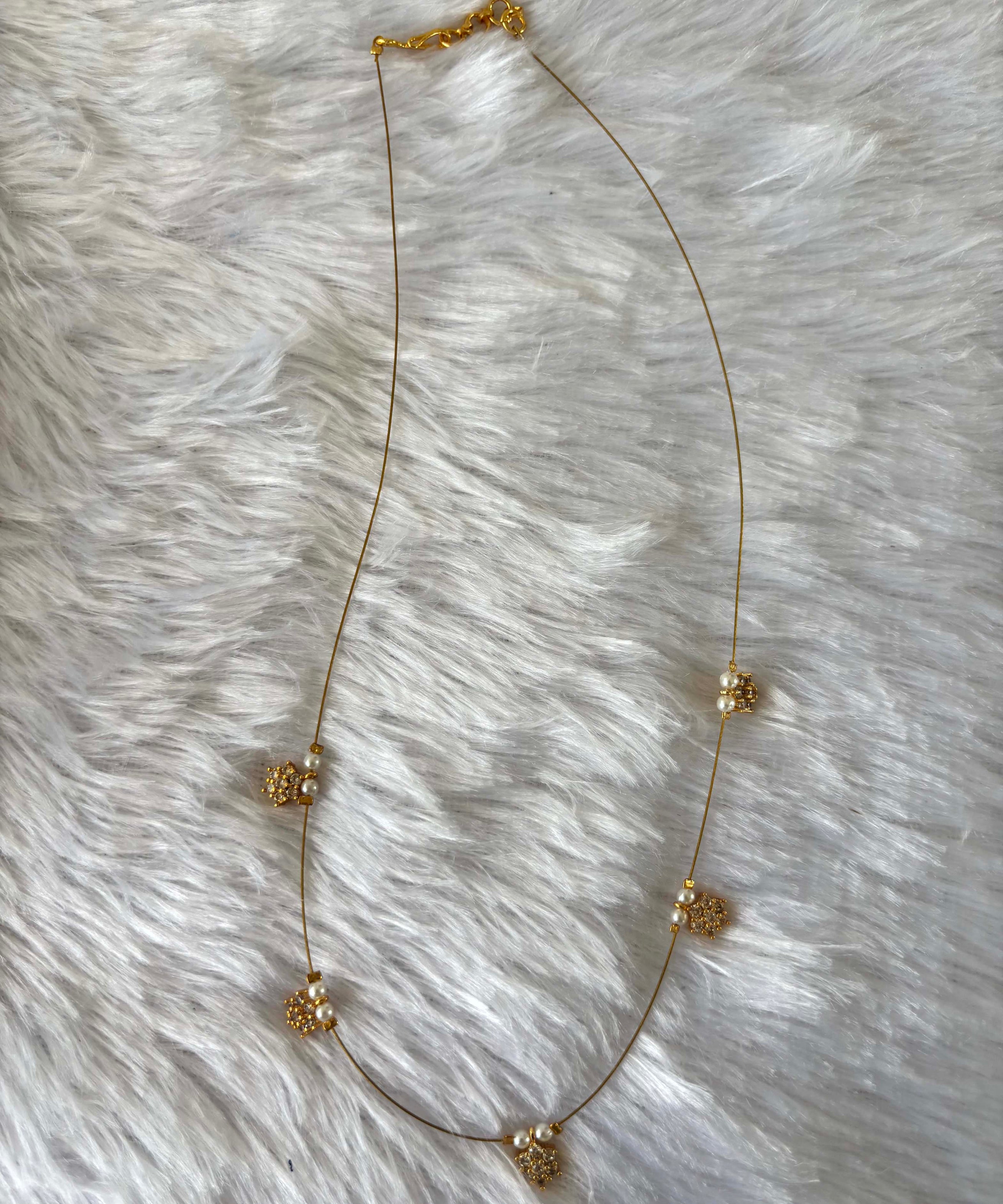 Delicate Floral Beads Invisible Chain Necklace with White Stone– Imitation Jewellery  -JIN005