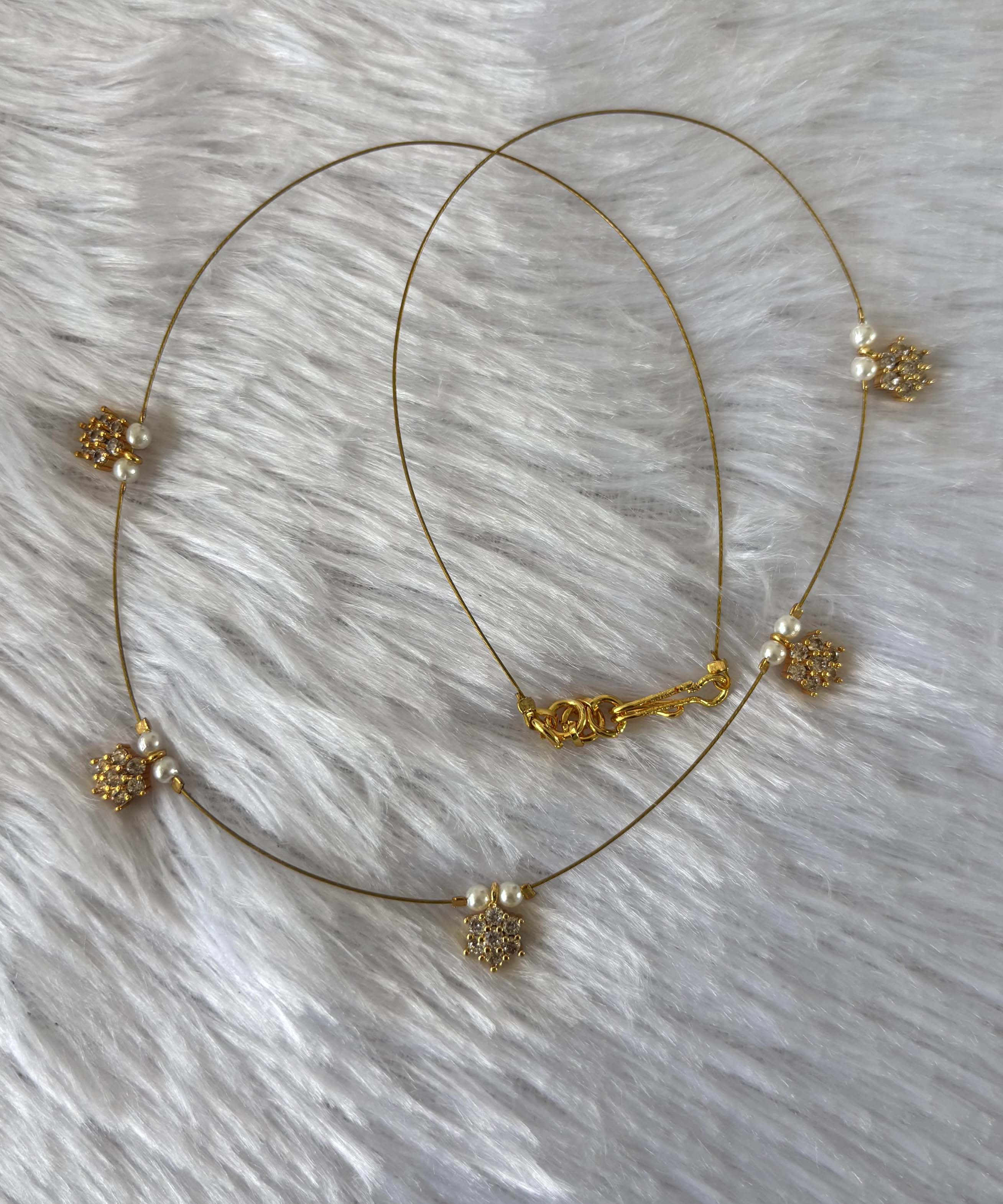 Delicate Floral Beads Invisible Chain Necklace with White Stone– Imitation Jewellery  -JIN005