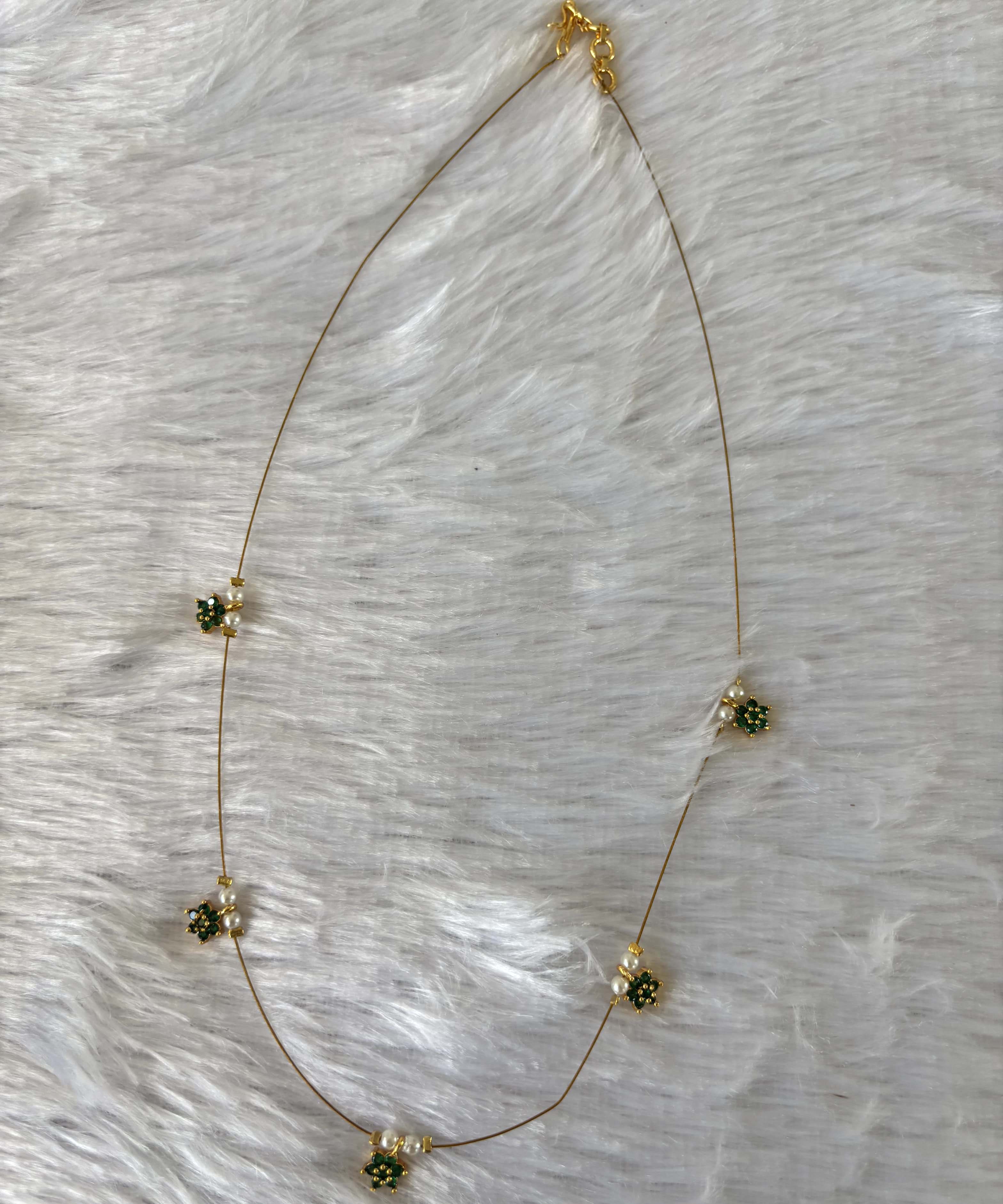 Delicate Floral Beads Invisible Chain Necklace with Green Stone– Imitation Jewellery  -JIN007