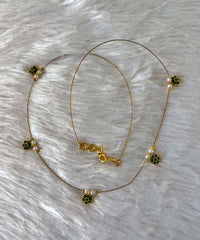 Delicate Floral Beads Invisible Chain Necklace with Green Stone– Imitation Jewellery  -JIN007