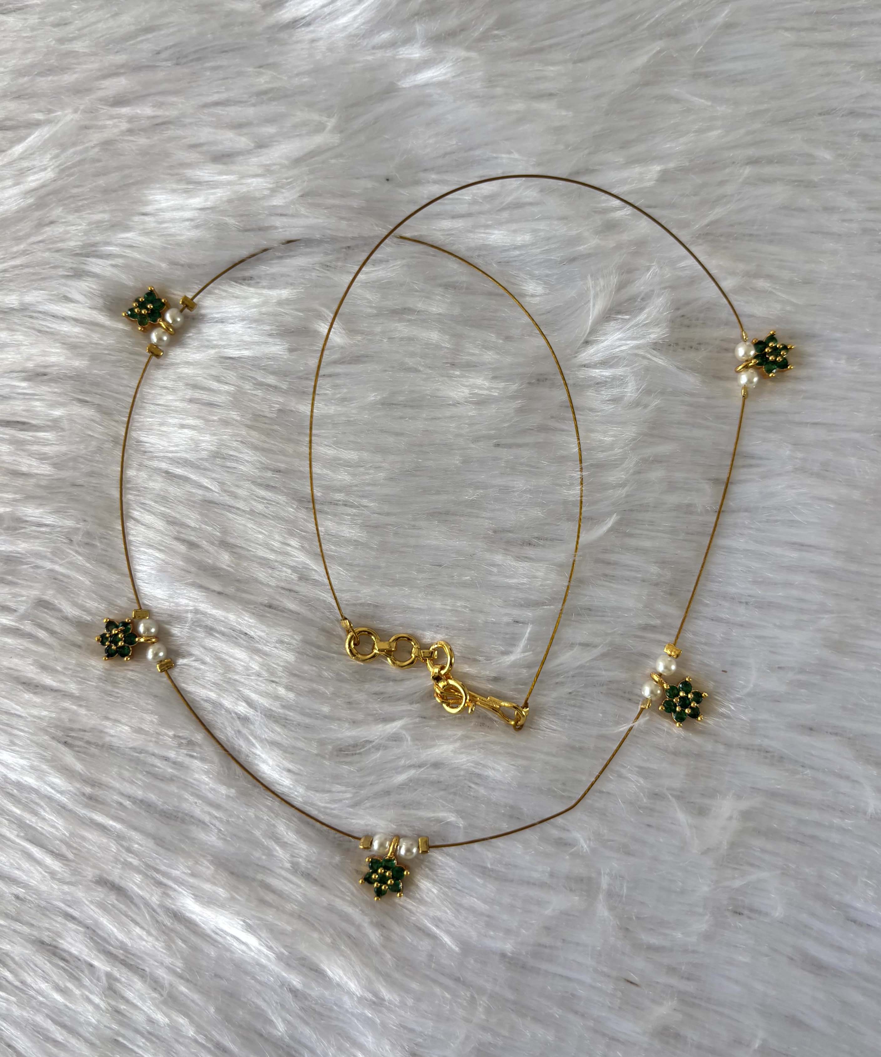 Delicate Floral Beads Invisible Chain Necklace with Green Stone– Imitation Jewellery  -JIN007