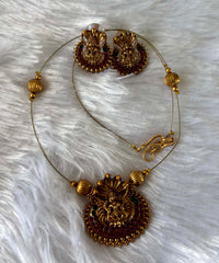 Invisible Chain - Antique Lakshmi Imitation Temple Jewellery Set with Green and  Pink Stone -JIN003