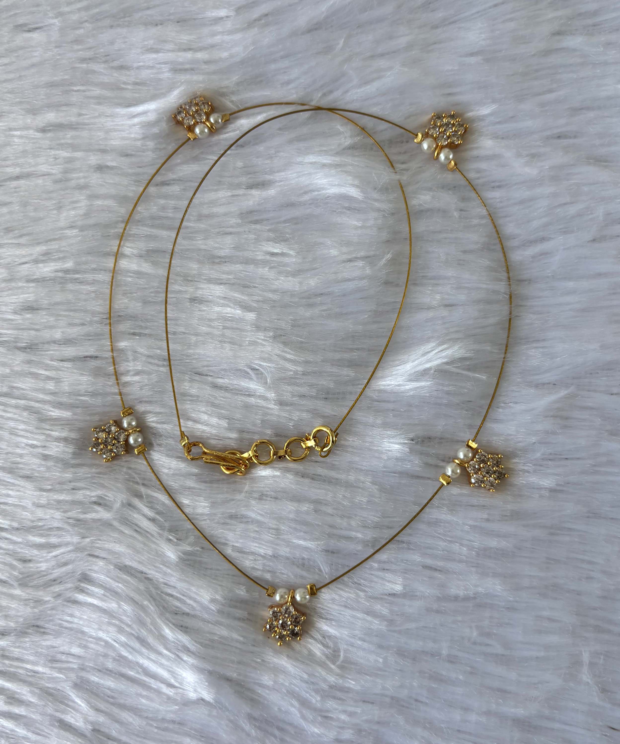 Delicate Floral Beads Invisible Chain Necklace with White Stone– Imitation Jewellery  -JIN009