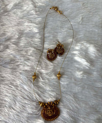Invisible Chain - Antique Lakshmi Imitation Temple Jewellery Set with Pink Stone -JIN001
