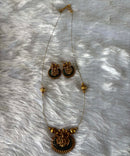 Invisible Chain - Antique Lakshmi Imitation Temple Jewellery Set with Green Stone -JIN002