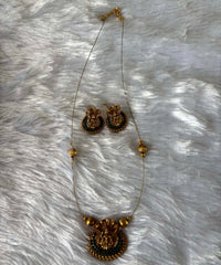 Invisible Chain - Antique Lakshmi Imitation Temple Jewellery Set with Green Stone -JIN002
