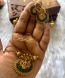 Invisible Chain - Antique Lakshmi Imitation Temple Jewellery Set with Green Stone -JIN002