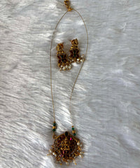 Lakshmi Round Pendant Invisible Chain Necklace Set – Pearl Drops & Multicolor Stones (Imitation Jewellery) -JIN012