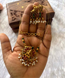 Lakshmi Round Pendant Invisible Chain Necklace Set – Pearl Drops & Multicolor Stones (Imitation Jewellery) -JIN012