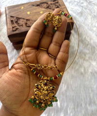 Lakshmi Peacock Pendant Invisible Chain Necklace Set – Green & Multicolor Beads - JIN013