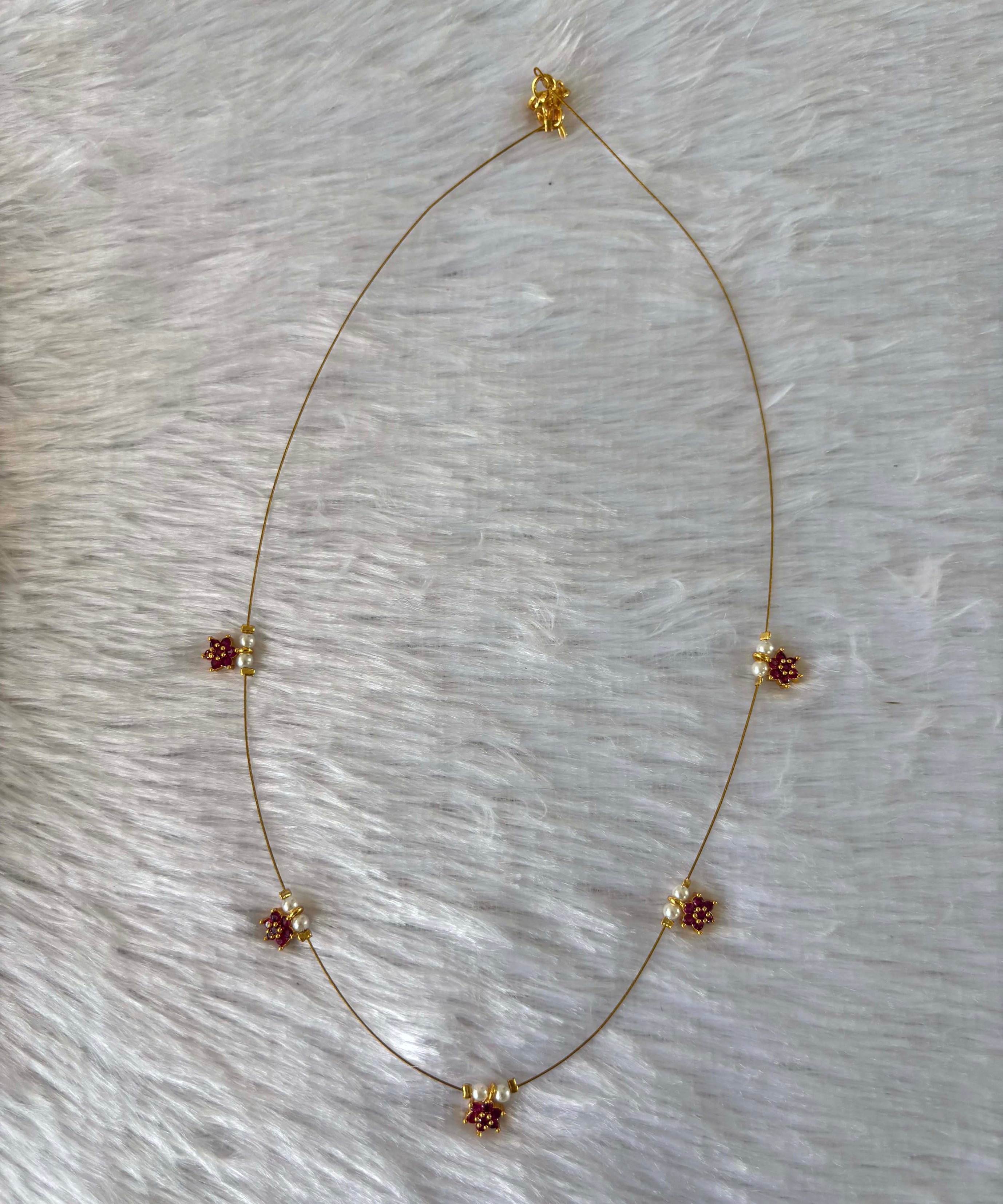 Delicate Floral Beads Invisible Chain Necklace with Pink Stone– Imitation Jewellery  -JIN004