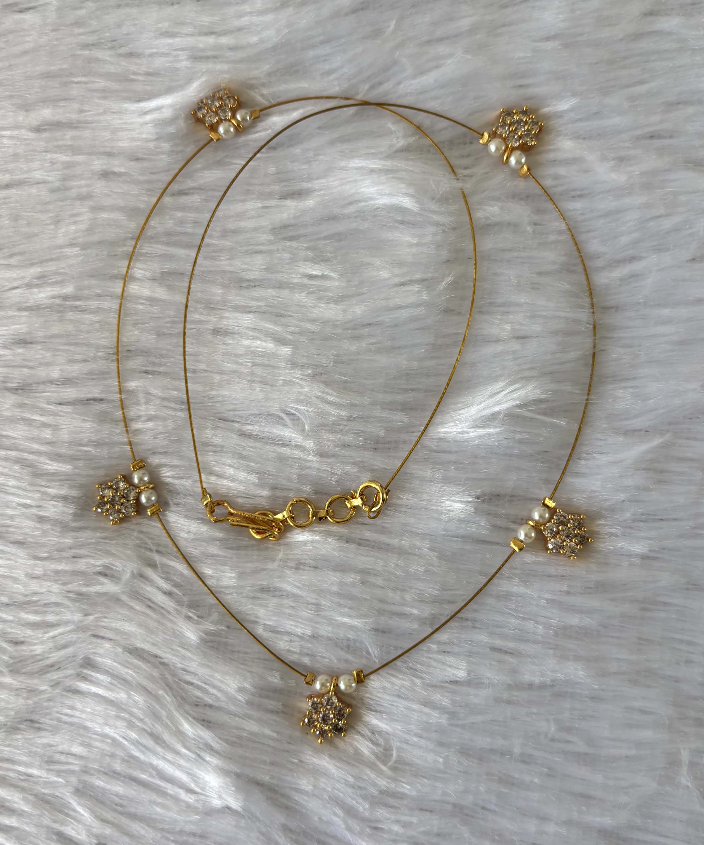 Delicate Floral Beads Invisible Chain Necklace with White Stone– Imitation Jewellery  -JIN009
