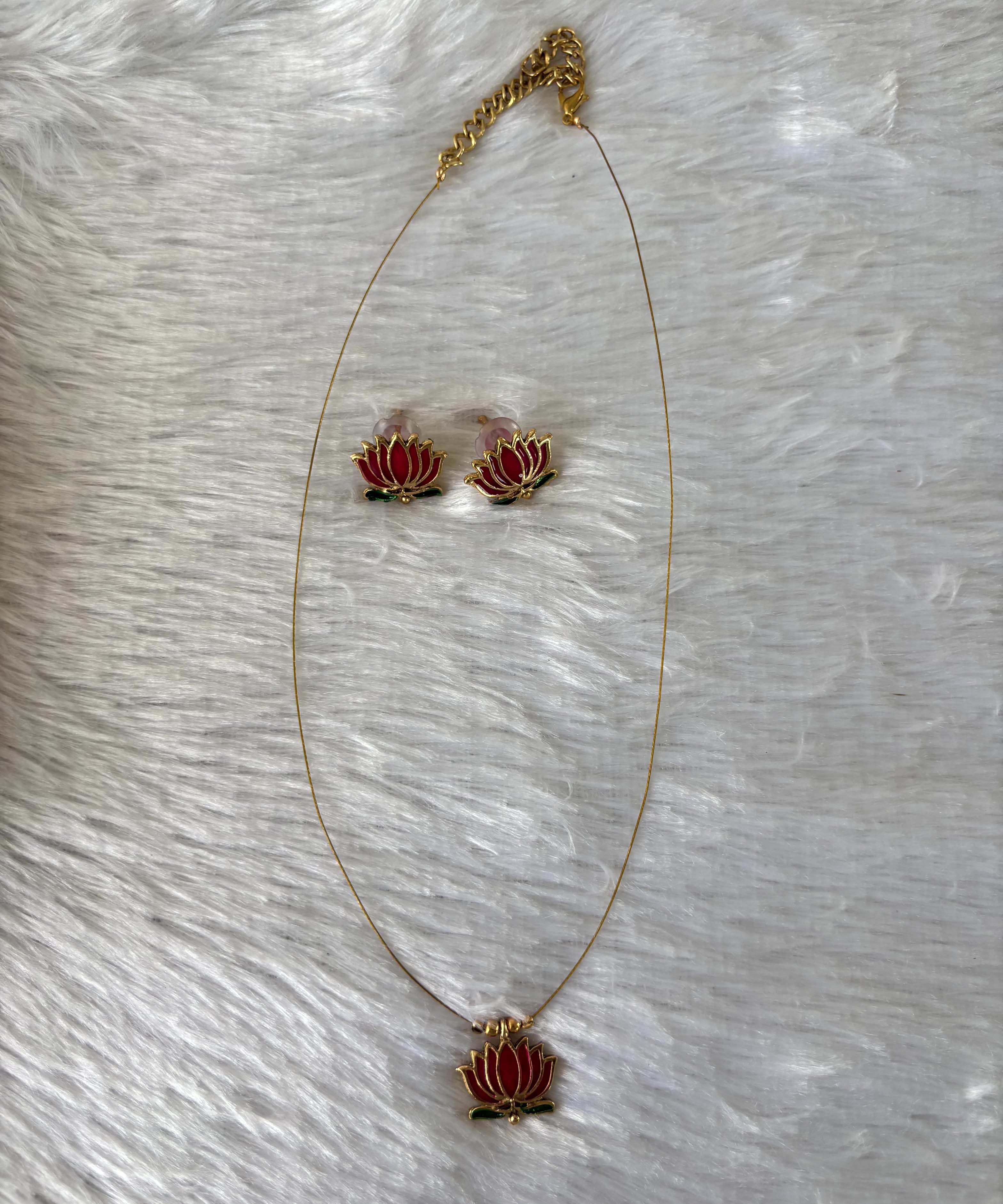 Dark Pink Lotus Invisible Chain Necklace Set – Imitation Jewellery - JIN010