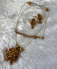 Grand Lakshmi Pendant Invisible Chain Necklace Set – Antique Finish (Imitation Jewellery) - JIN011