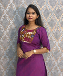 Dark Purple Color Kanchi Cotton and Kalamkari Yoke Design Kurti with Pocket / LSS234