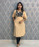 Sandal and Black Color Kanchi Cotton and Kalamkari Yoke Design Kurti with Pocket / LSS234