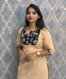 Sandal and Black Color Kanchi Cotton and Kalamkari Yoke Design Kurti with Pocket / LSS234