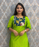 Green Color Kanchi Cotton and Kalamkari Yoke Design Kurti with Pocket / LSS234