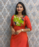 Orange Color Kanchi Cotton and Kalamkari Yoke Design Kurti with Pocket / LSS234
