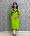 Green Color Kanchi Cotton and Kalamkari Yoke Design Kurti with Pocket / LSS234