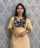 Sandal and Black Color Kanchi Cotton and Kalamkari Yoke Design Kurti with Pocket / LSS234