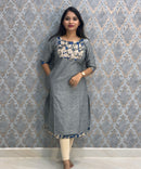 Gray Color Kanchi Cotton and Kalamkari Yoke Design Kurti with Pocket / LSS234