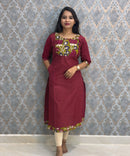 Maroon Color Kanchi Cotton and Kalamkari Yoke Design Kurti with Pocket / LSS234