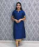Royal Blue Premium Handloom Kota Jacquard Border Silk Cotton Kurti and Chennuri Silk with Nizam Border Kalamkari Print Dupatta / HL007