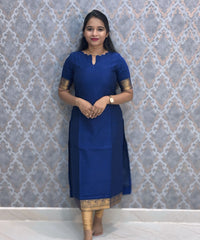 Royal Blue Premium Handloom Kota Jacquard Border Silk Cotton Kurti and Chennuri Silk with Nizam Border Kalamkari Print Dupatta / HL007