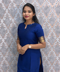 Royal Blue Premium Handloom Kota Jacquard Border Silk Cotton Kurti and Chennuri Silk with Nizam Border Kalamkari Print Dupatta / HL007