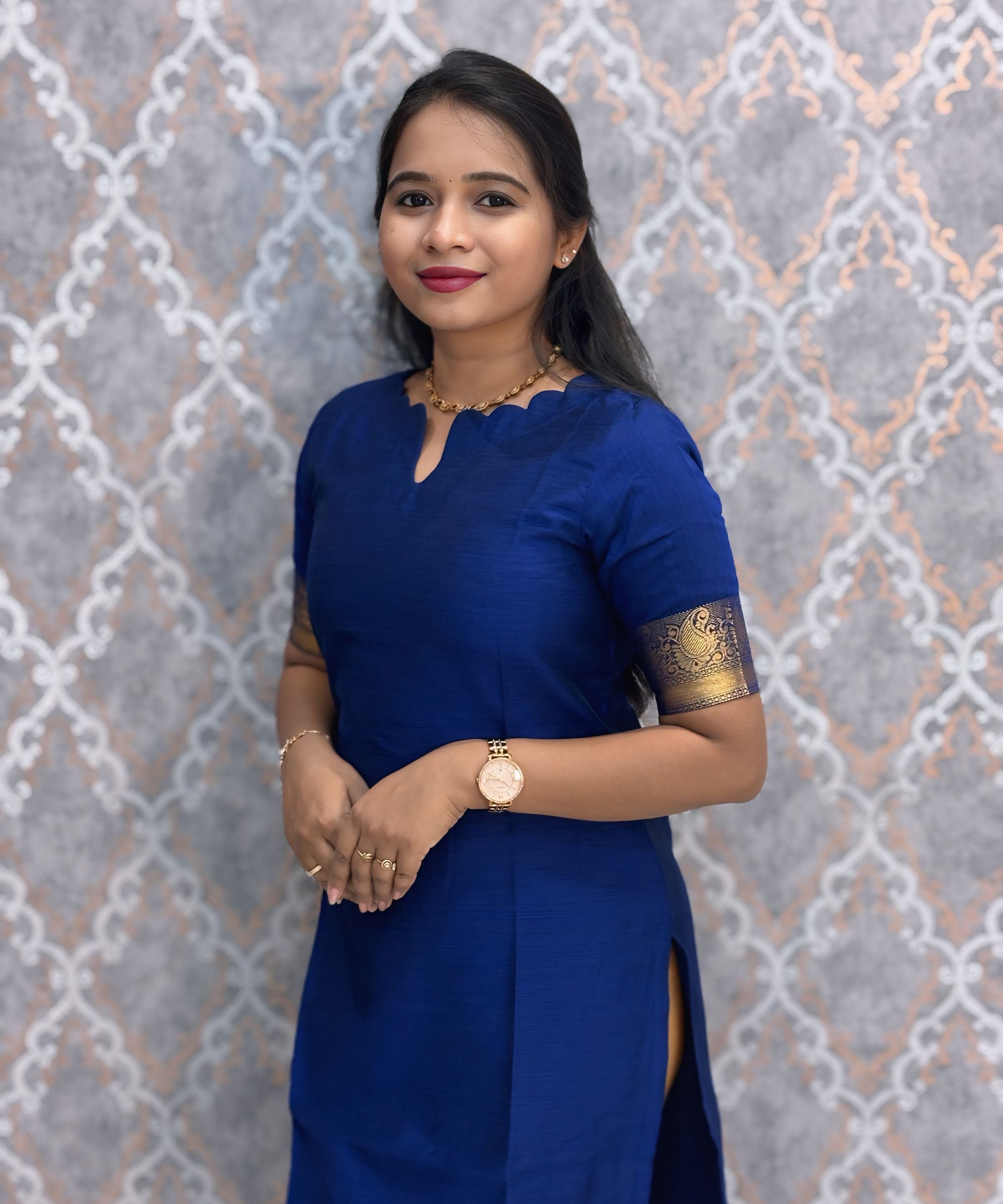 Royal Blue Premium Handloom Kota Jacquard Border Silk Cotton Kurti and Chennuri Silk with Nizam Border Kalamkari Print Dupatta / HL007