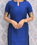 Royal Blue Premium Handloom Kota Jacquard Border Silk Cotton Kurti and Chennuri Silk with Nizam Border Kalamkari Print Dupatta / HL007