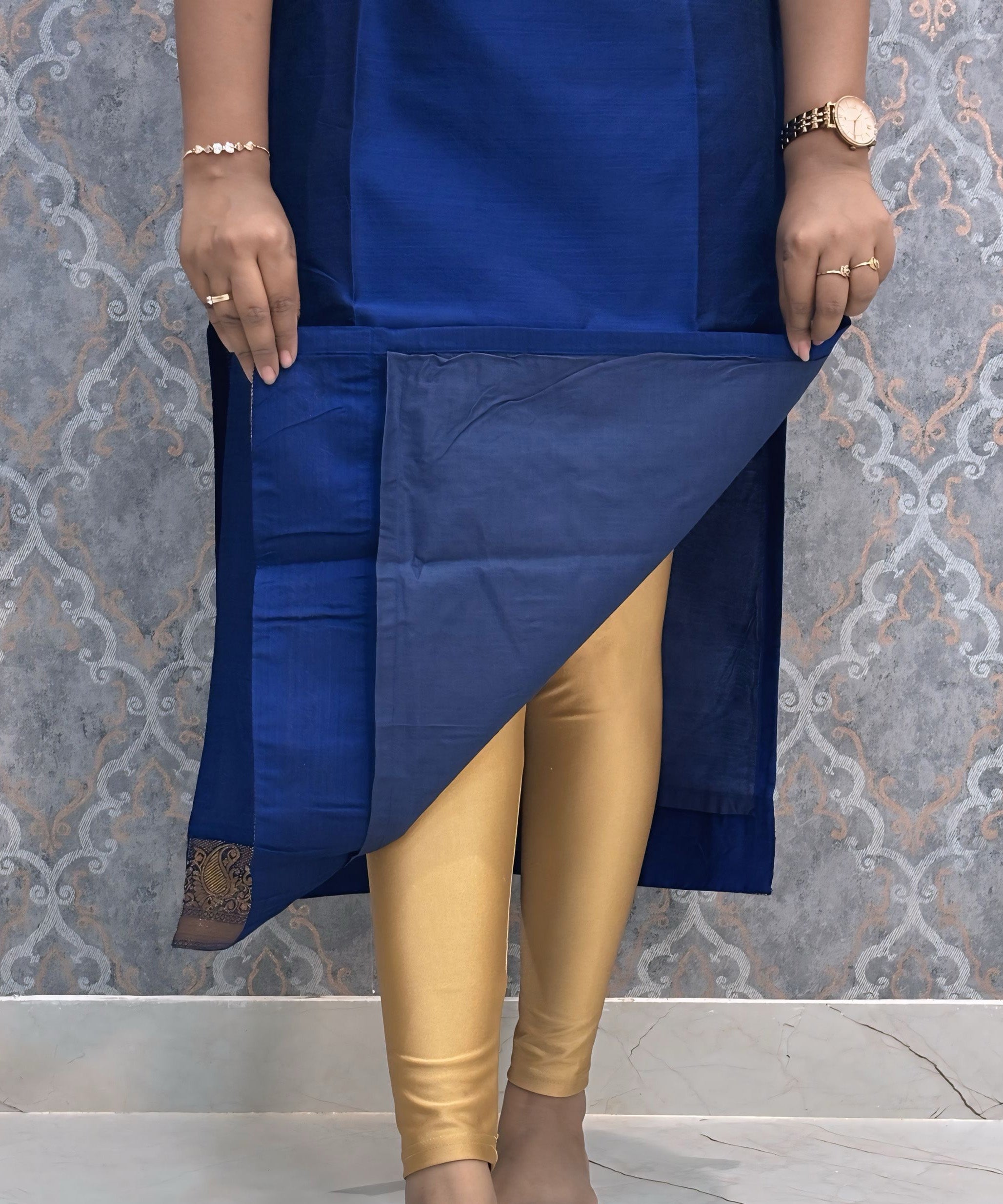Royal Blue Premium Handloom Kota Jacquard Border Silk Cotton Kurti and Chennuri Silk with Nizam Border Kalamkari Print Dupatta / HL007