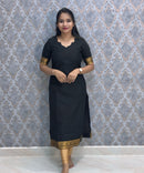 Black Premium Handloom Kota Jacquard Border Silk Cotton Kurti and Chennuri Silk with Nizam Border Kalamkari Print Dupatta / HL008