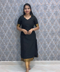 Black Premium Handloom Kota Jacquard Border Silk Cotton Kurti and Chennuri Silk with Nizam Border Kalamkari Print Dupatta / HL008