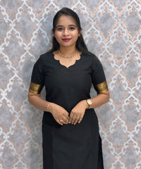 Black Premium Handloom Kota Jacquard Border Silk Cotton Kurti and Chennuri Silk with Nizam Border Kalamkari Print Dupatta / HL008