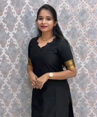 Black Premium Handloom Kota Jacquard Border Silk Cotton Kurti and Chennuri Silk with Nizam Border Kalamkari Print Dupatta / HL008