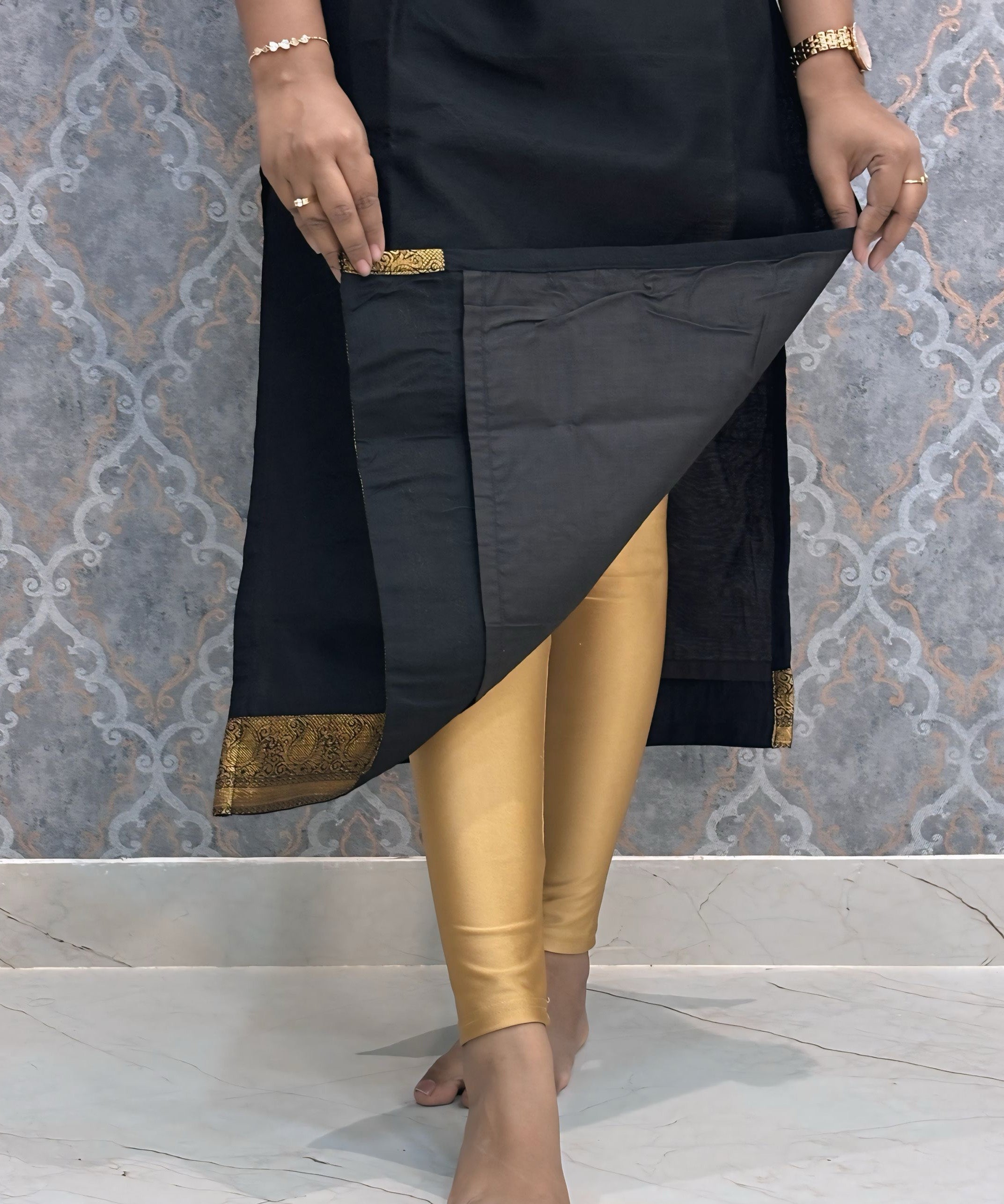 Black Premium Handloom Kota Jacquard Border Silk Cotton Kurti and Chennuri Silk with Nizam Border Kalamkari Print Dupatta / HL008