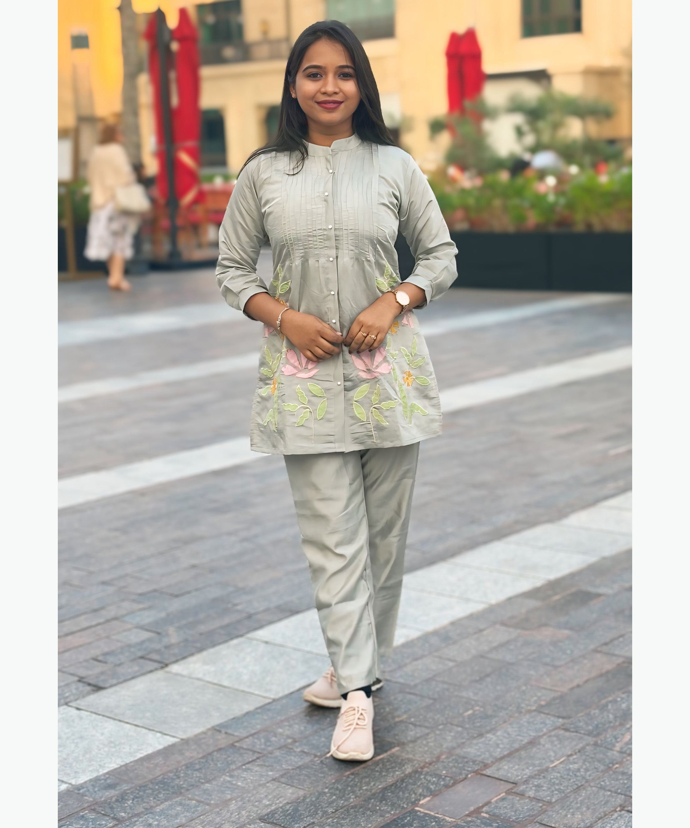 Lite Gray Color Ethnic Coord Set / ESS255