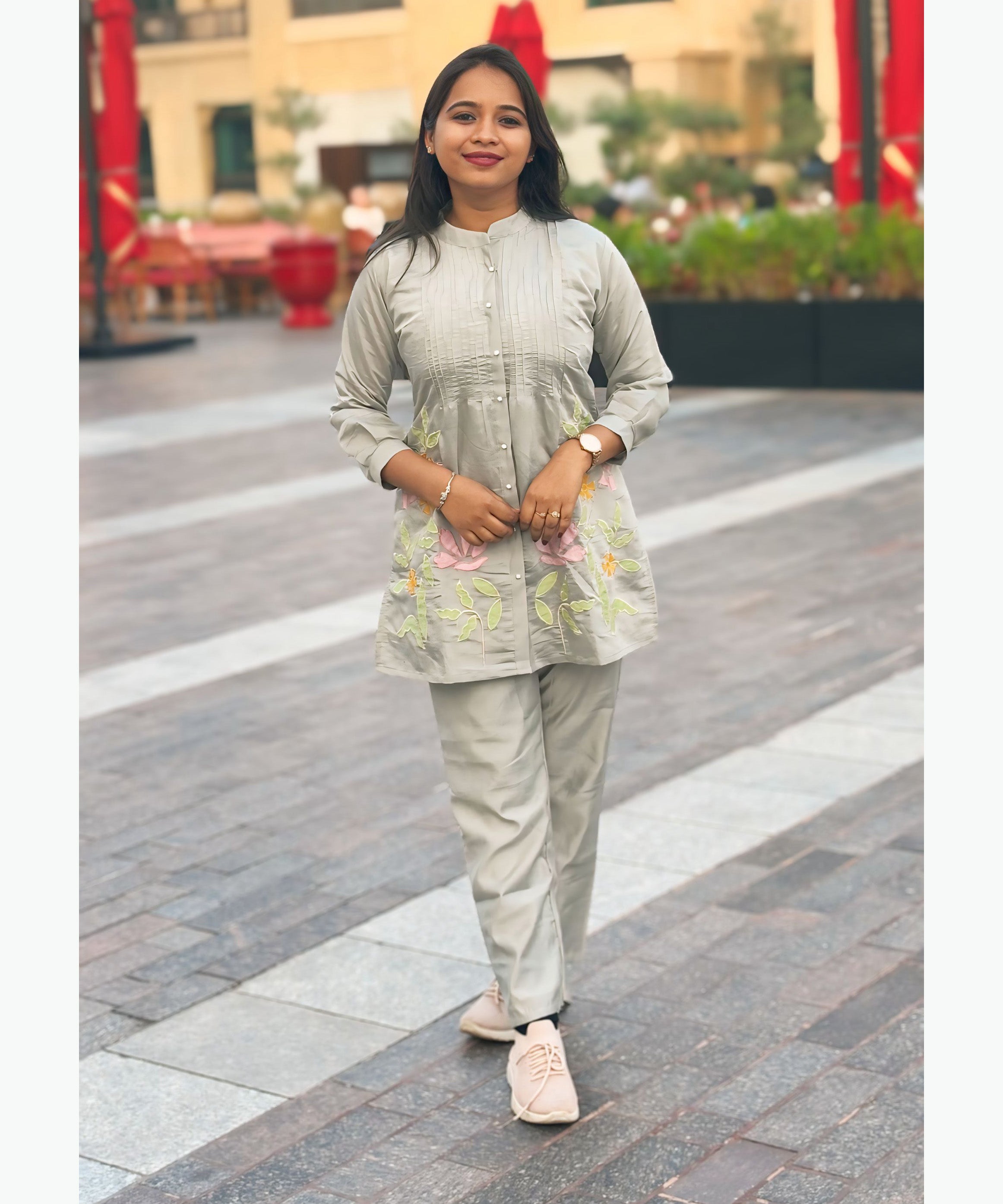 Lite Gray Color Ethnic Coord Set / ESS255