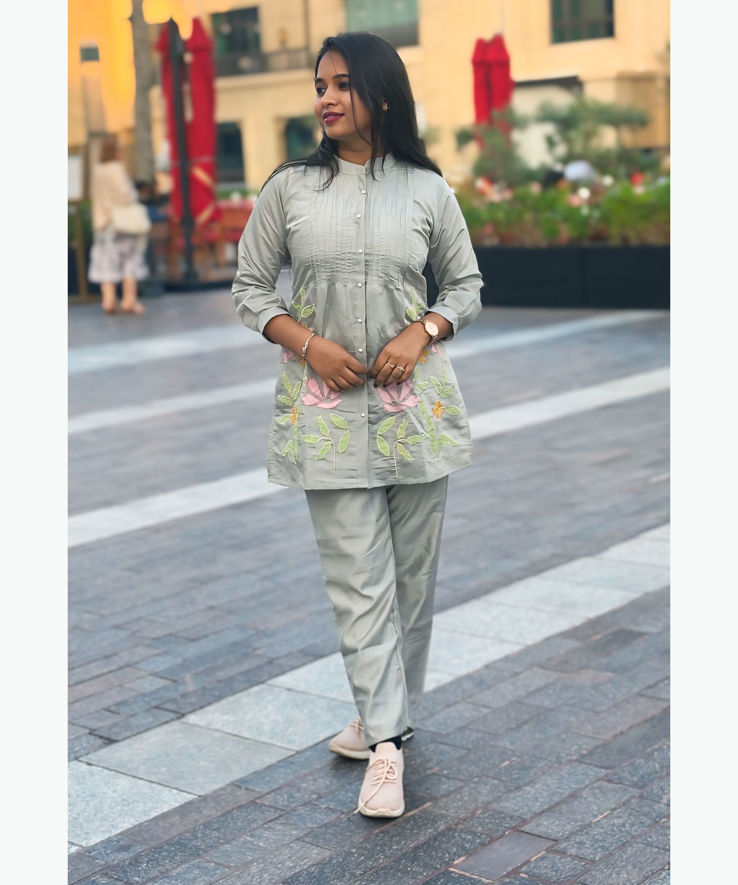 Lite Gray Color Ethnic Coord Set / ESS255