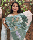 Lite Gray with Beige and Green Color Premium Aari work 3 Piece Salwar Set / ESS345