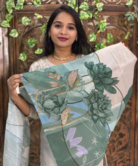 Lite Gray with Beige and Green Color Premium Aari work 3 Piece Salwar Set / ESS345